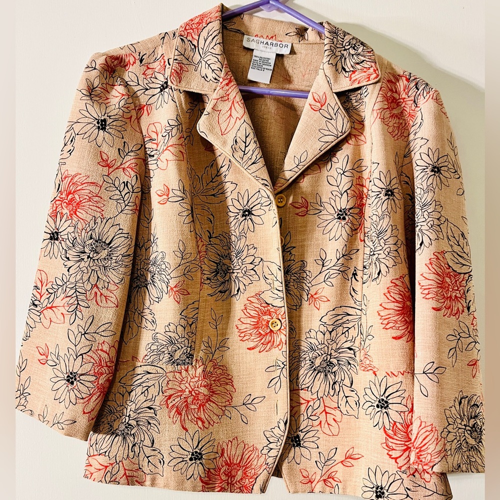 Sag Harbor Cream and Pink Floral Blazer Style Jacket
